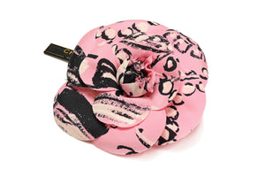 Vintage Chanel Paris Spring 1993 Pink Black Silk Camellia Brooch