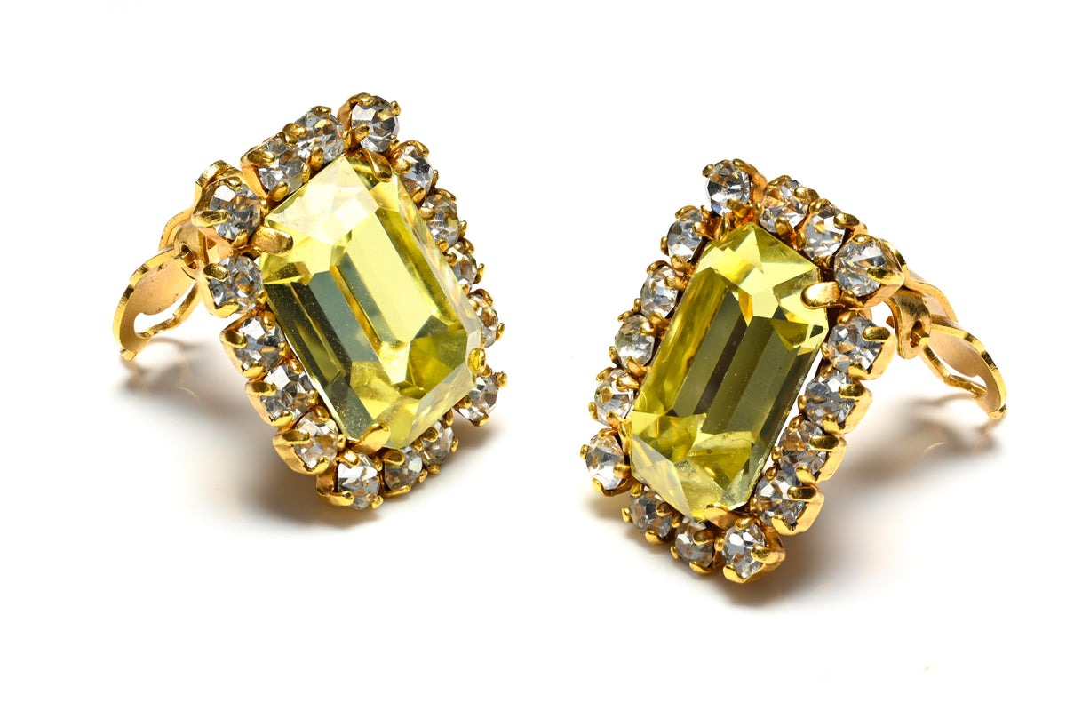 Vintage Chanel Paris Spring 1995 Barbie Yellow Crystal Earrings 1
