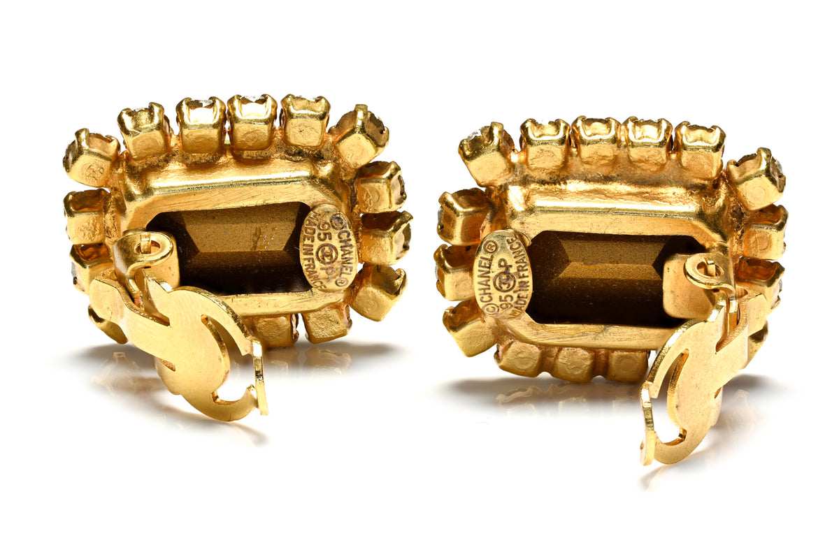 Vintage Chanel Paris Spring 1995 Barbie Yellow Crystal Earrings 4