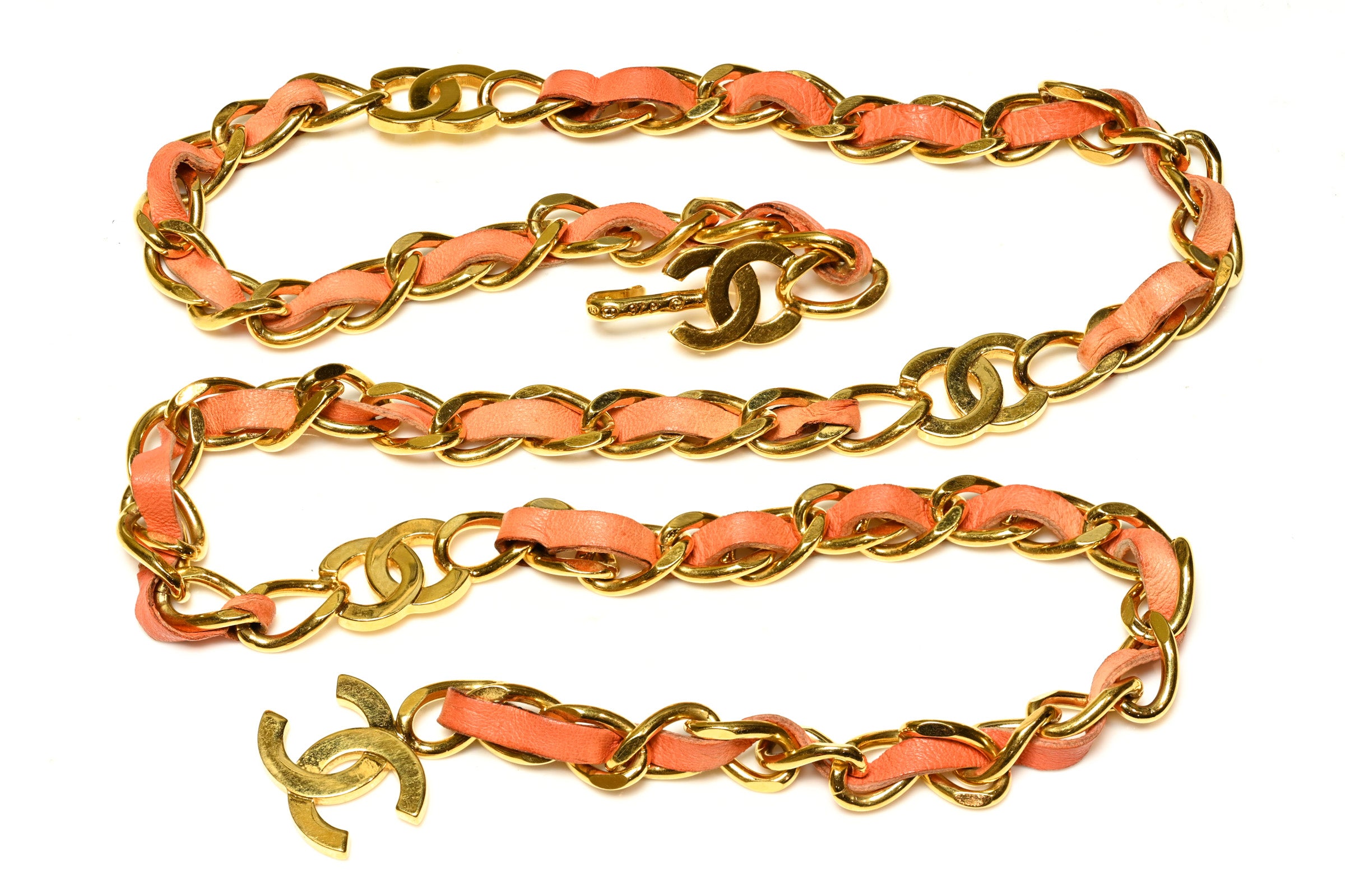 Vintage Chanel Paris Spring 1997 CC Orange Leather Chain Belt