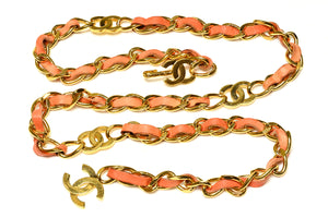 Vintage Chanel Paris Spring 1997 CC Orange Leather Chain Belt