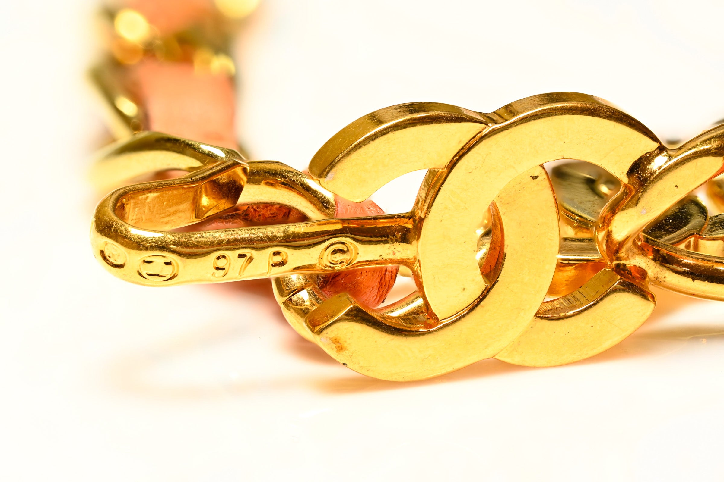 Vintage Chanel Paris Spring 1997 CC Orange Leather Chain Belt 3