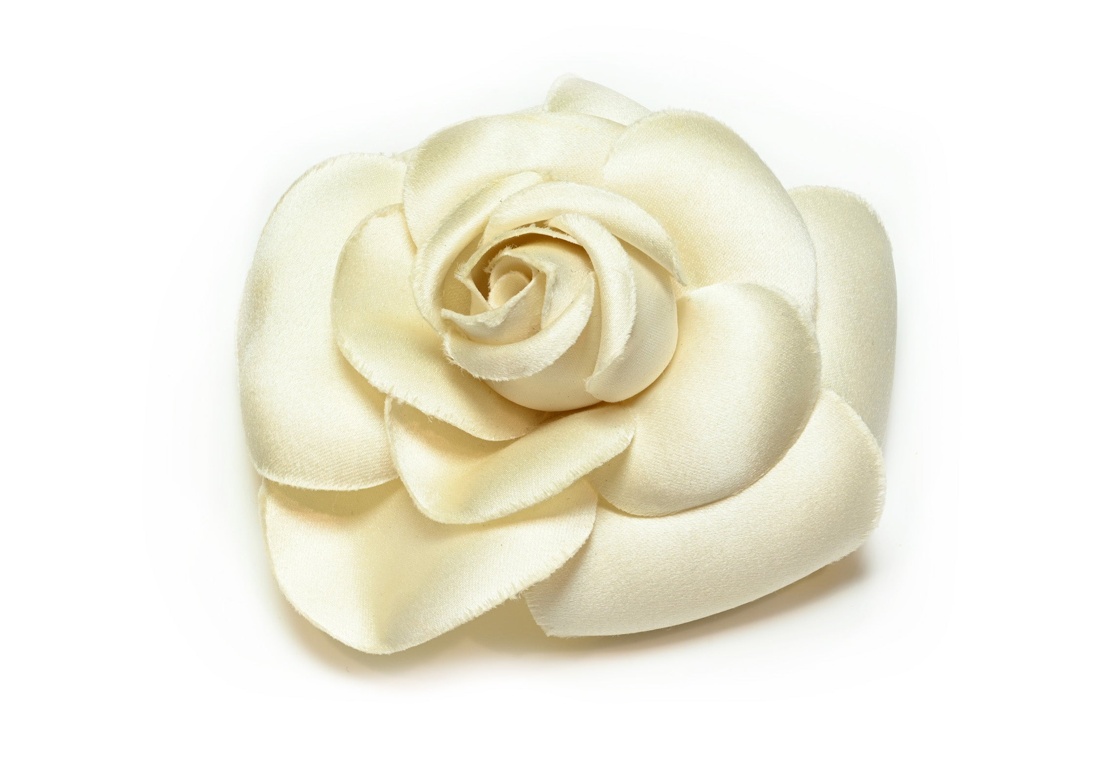 Vintage Chanel Paris White Satin Camellia Flower Brooch
