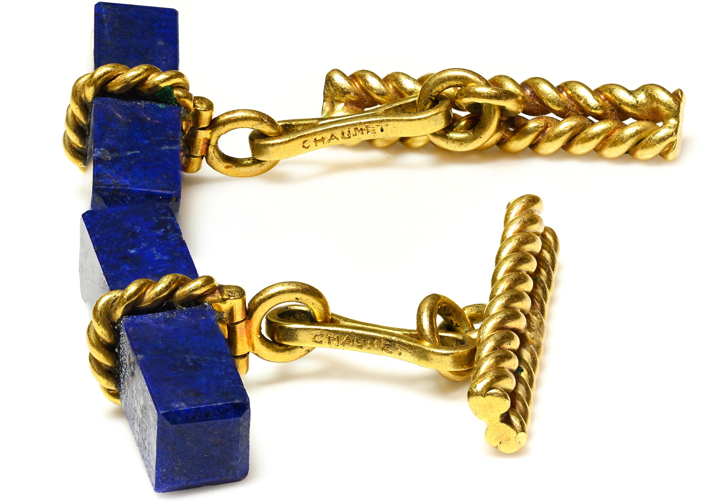 Vintage Chaumet Lapis Lazuli 18K Gold Cufflinks Hallamark