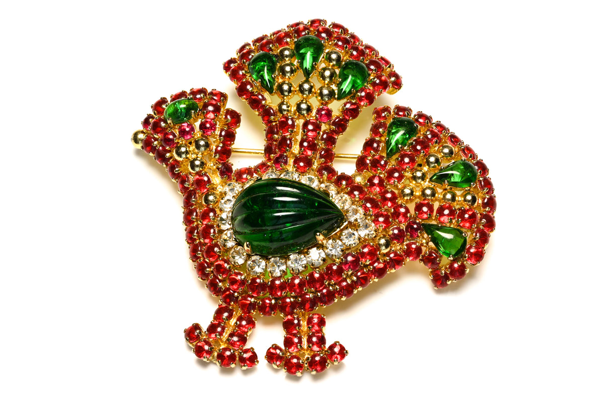 Vintage Christian Dior 1969 Mughal Style Bird Cabochon Glass Brooch