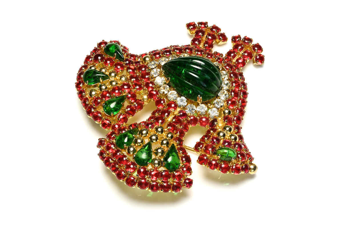 Vintage Christian Dior 1969 Mughal Style Bird Green Cabochon Glass Brooch