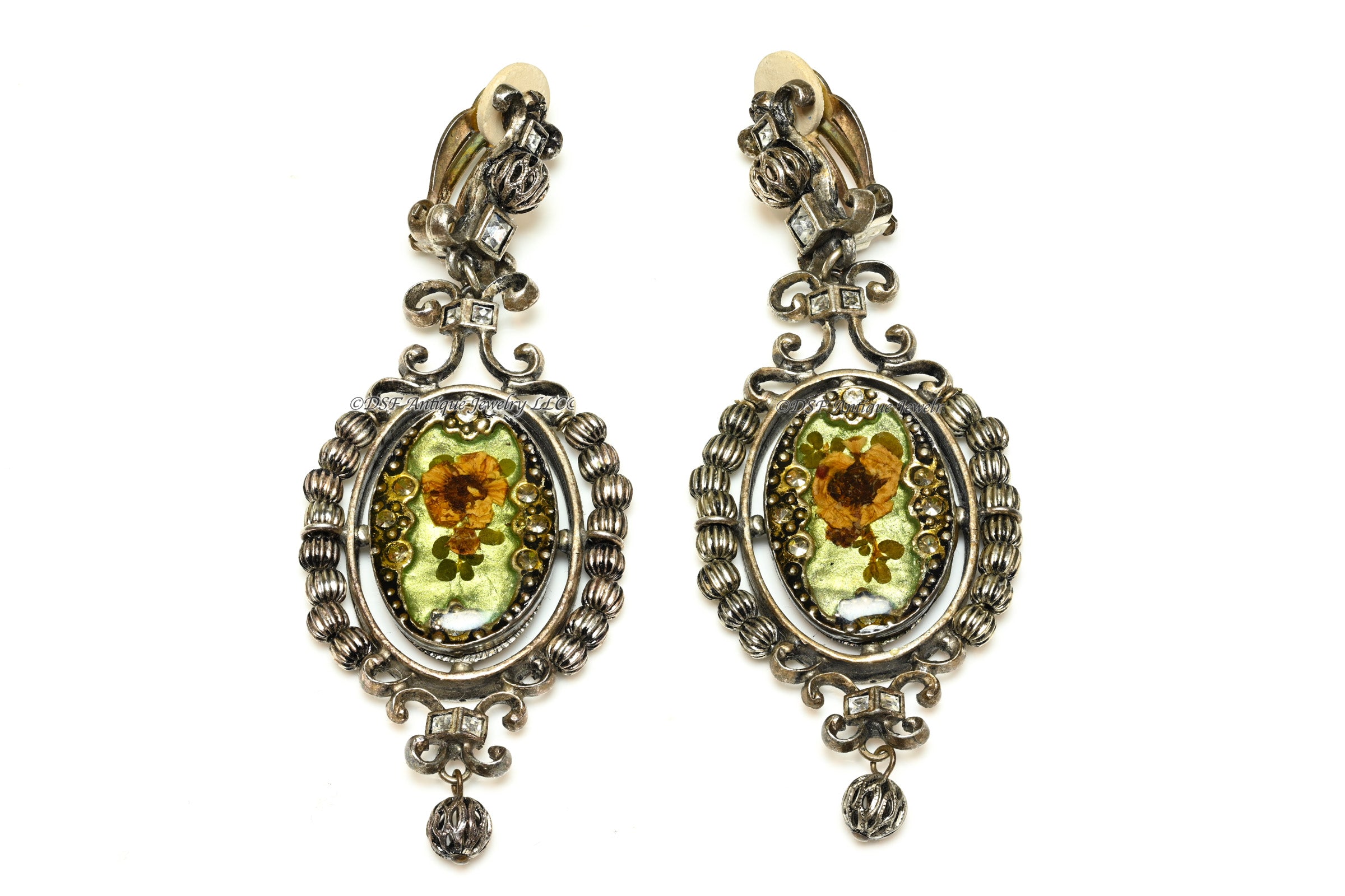 Vintage Christian Dior Galliano Fall 1998 Green Enamel Flower Earrings 1