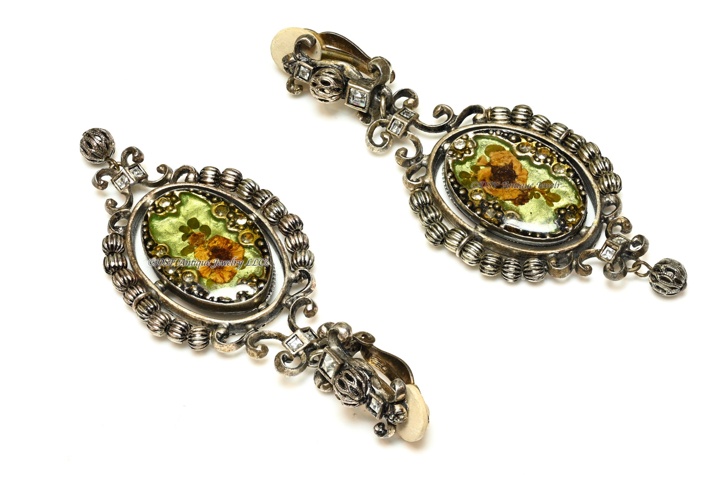 Vintage Christian Dior Galliano Fall 1998 Green Enamel Flower Earrings 4