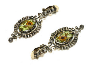 Vintage Christian Dior Galliano Fall 1998 Green Enamel Flower Earrings