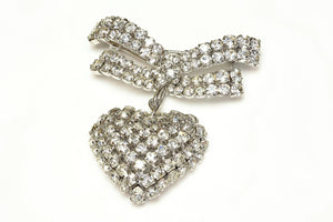 Vintage 1970's Christian Dior Germany Crystal Bow Heart Brooch