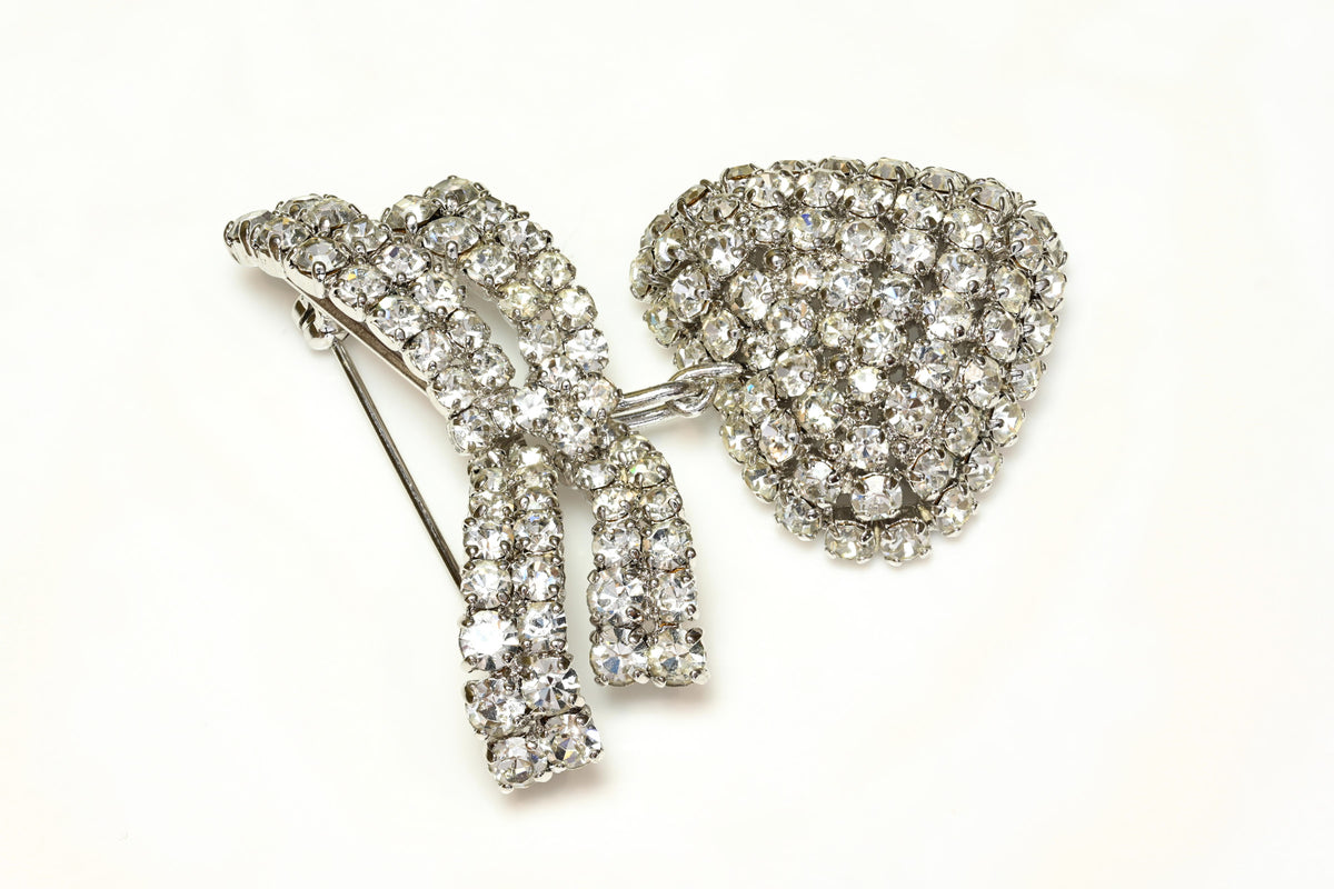 Vintage Christian Dior Germany Crystal Bow Heart Brooch 1