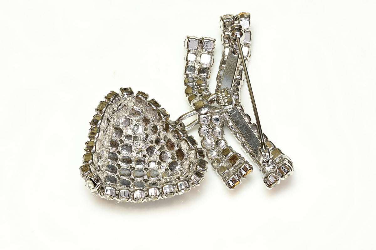 Vintage Christian Dior Germany Crystal Bow Heart Brooch 2