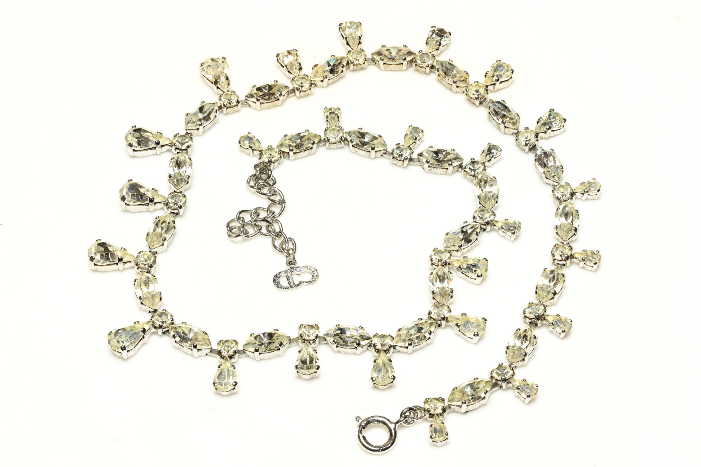 Vintage Christian Dior Germany Rhodium Plated Crystal Necklace