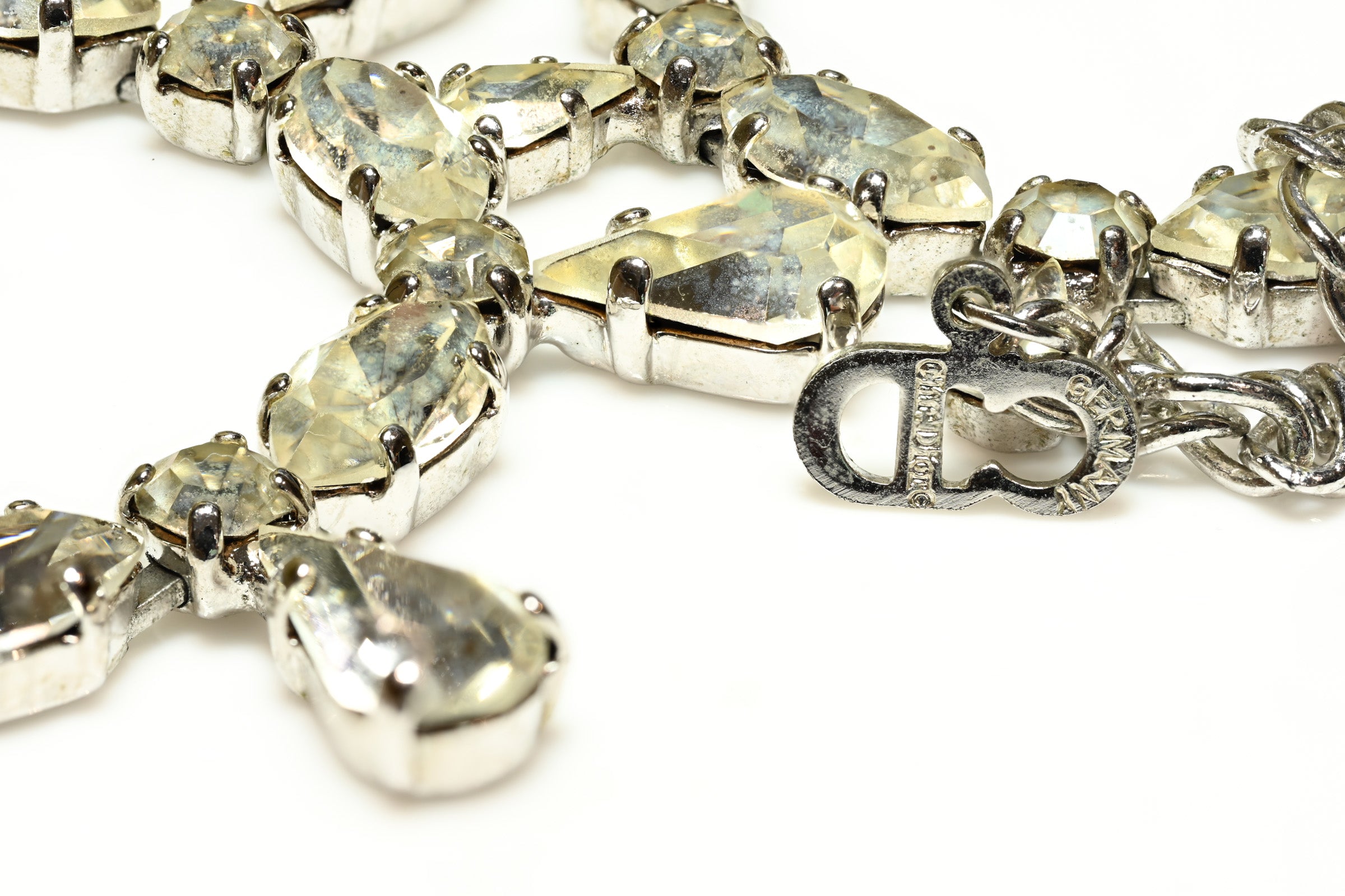 Vintage Christian Dior Germany Rhodium Plated Crystal Necklace 4