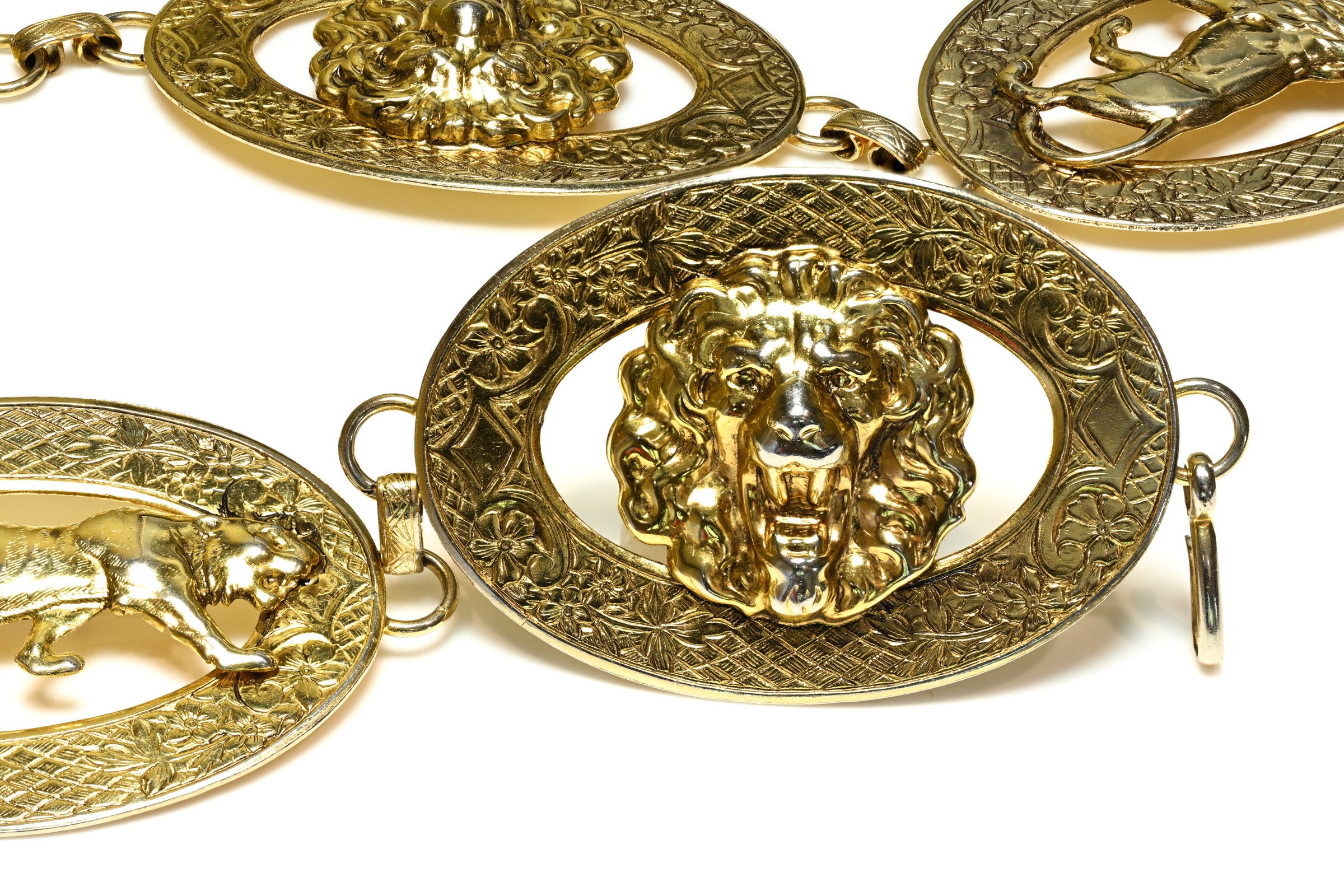 Vintage Christian Dior Paris Gold Plated Lion Chain Belt 2