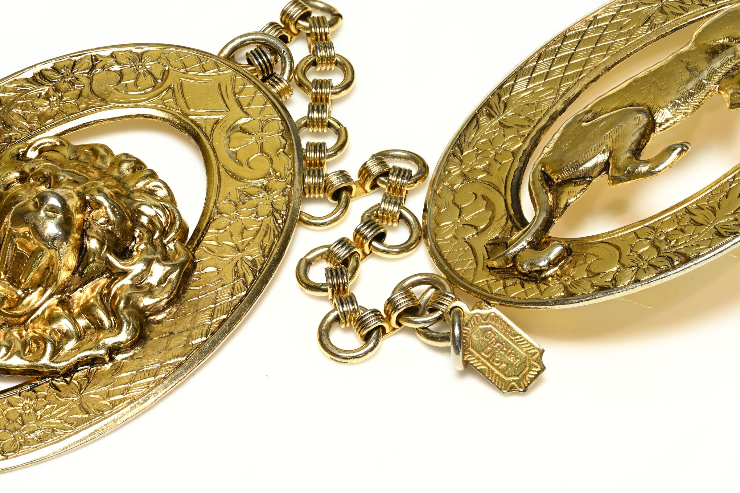 Vintage Christian Dior Paris Gold Plated Lion Chain Belt 3