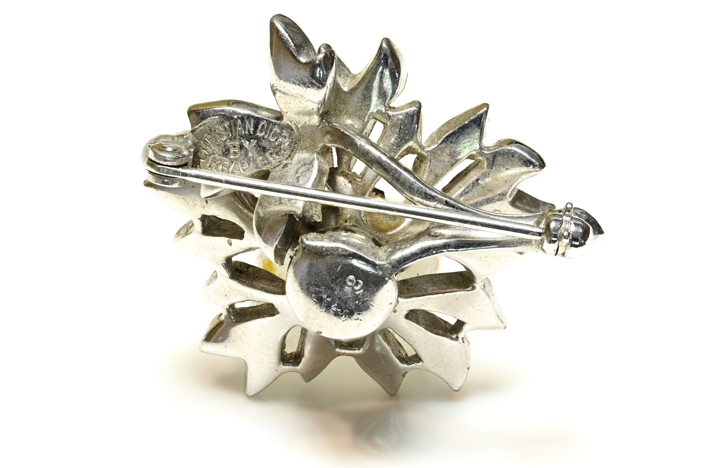 Vintage Christian Dior Paris by Kramer Crystal Flower Brooch 2