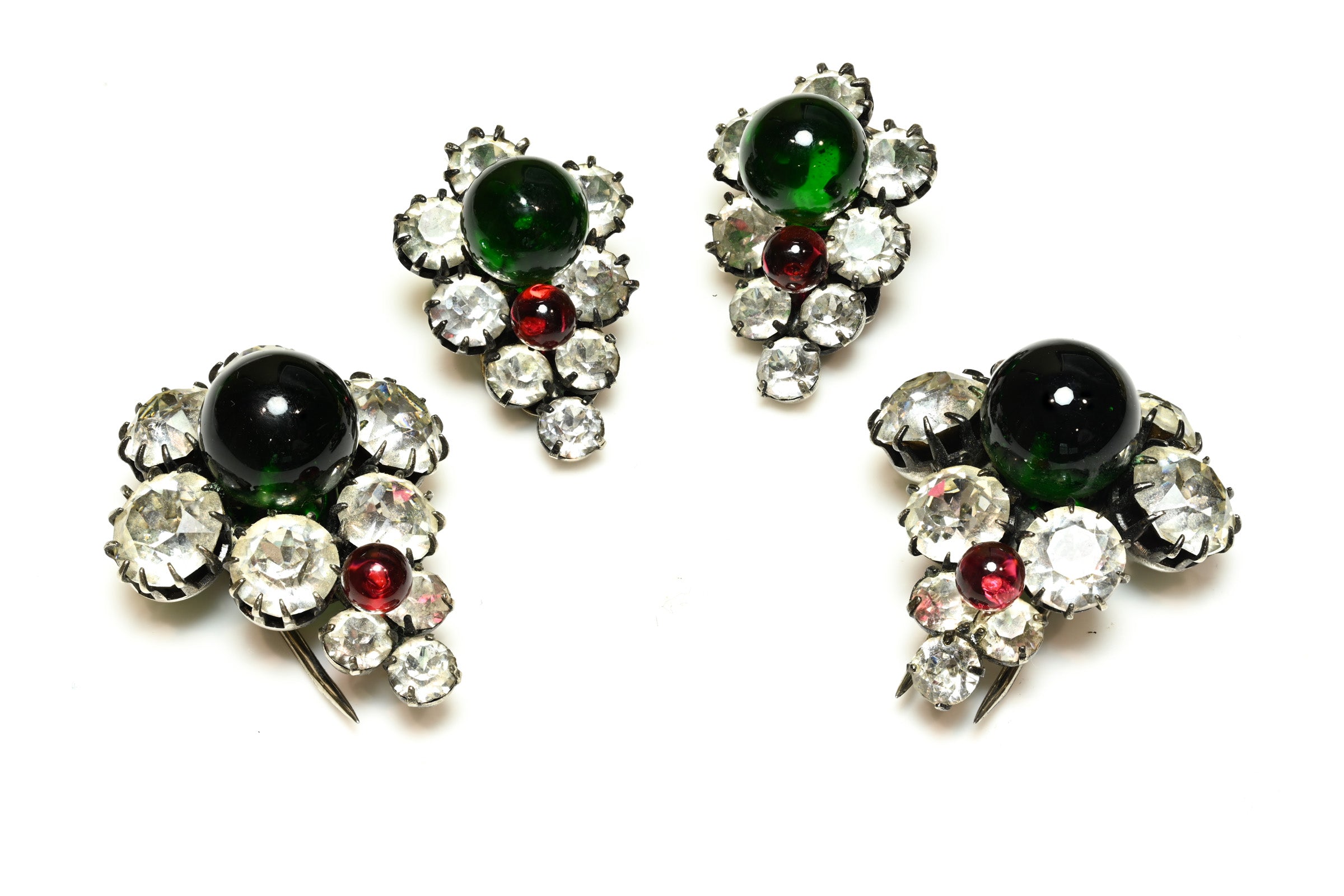 Vintage Christian Dior Paris by Kramer Red Green Glass Set