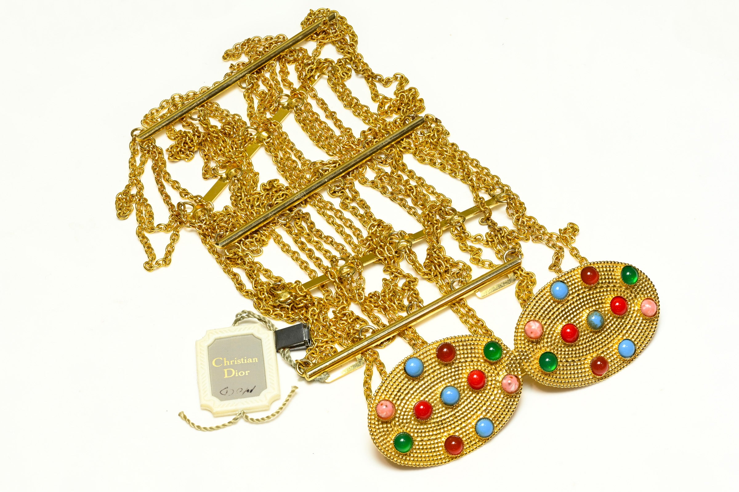Vintage Christian Dior Wide Multicolor Buckle Chain Corset Belt