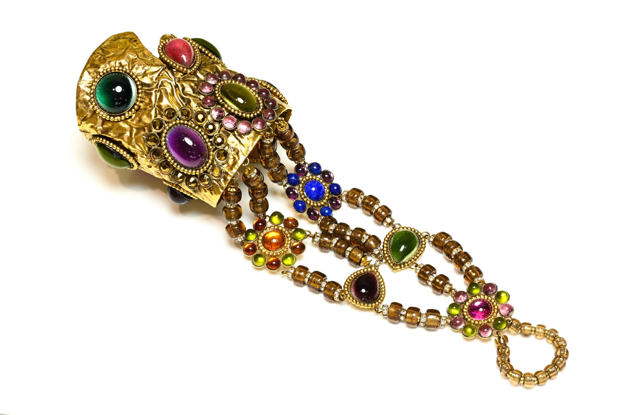 Vintage Christian Lacroix Byzantine Style Cross Hand Chain Bracelet 1