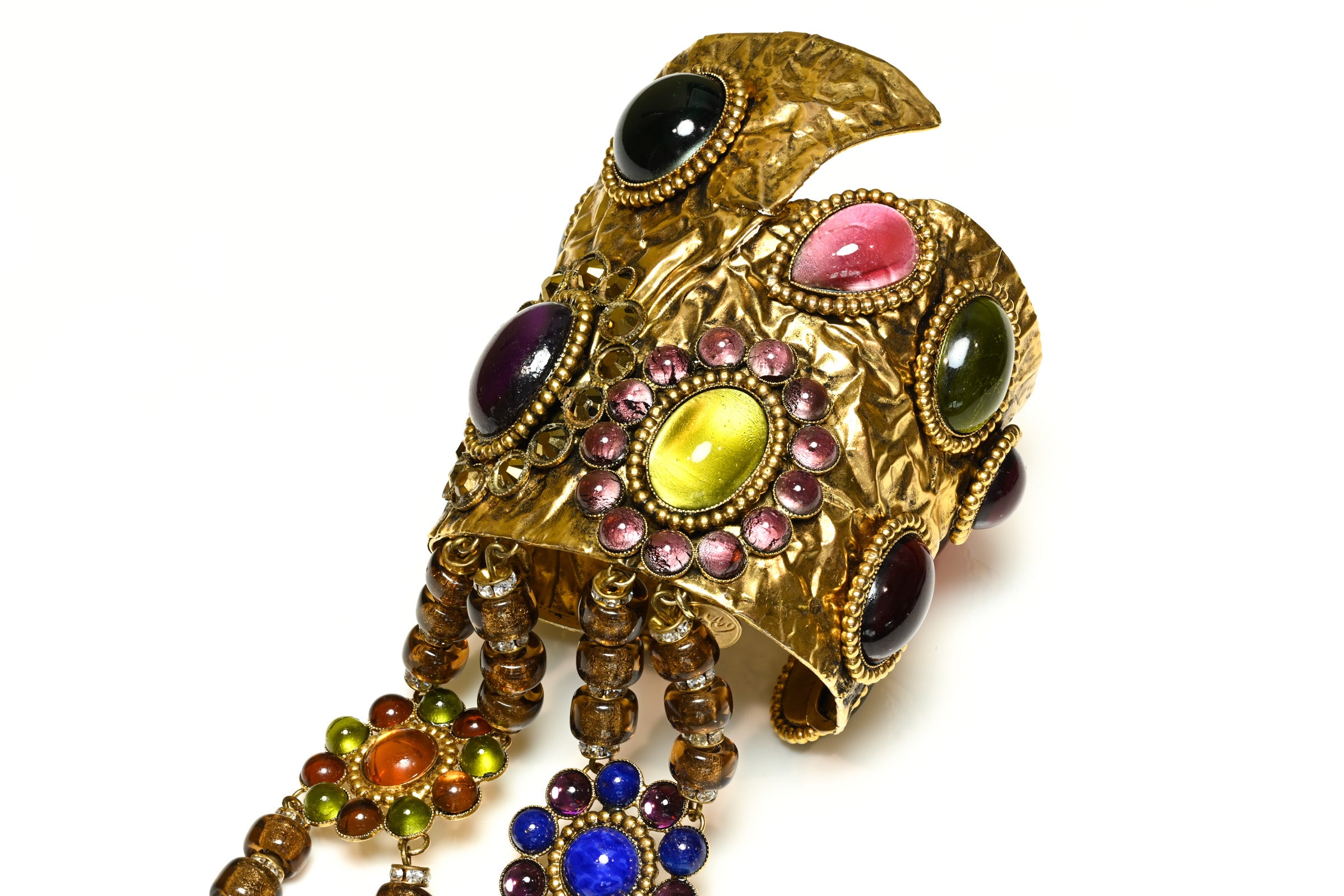 Vintage Christian Lacroix Byzantine Style Cross Hand Chain Bracelet 3