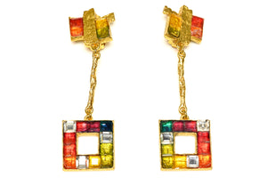 Vintage Christian Lacroix Long Crystal Abstract Earrings