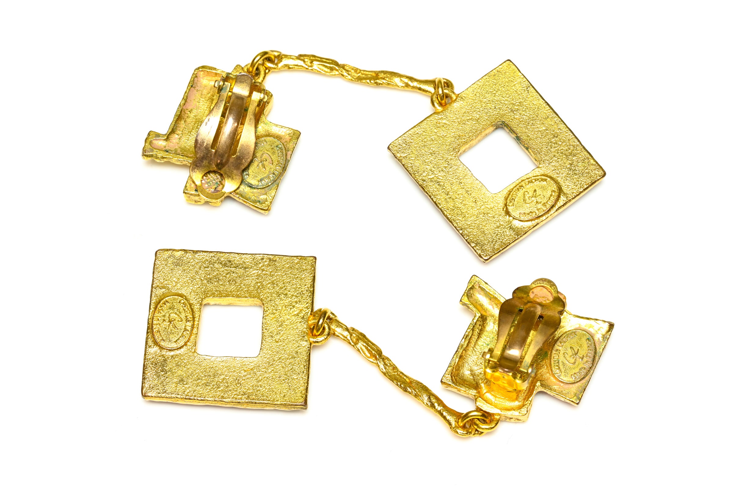 Vintage Christian Lacroix Long Crystal Abstract Earrings signature