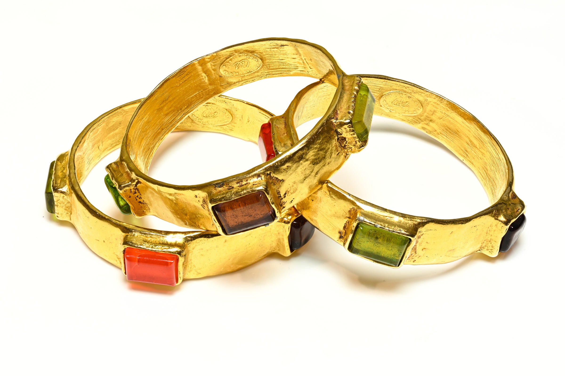 Vintage Christian Lacroix Red Green Glass Set of 3 Bangle Bracelets