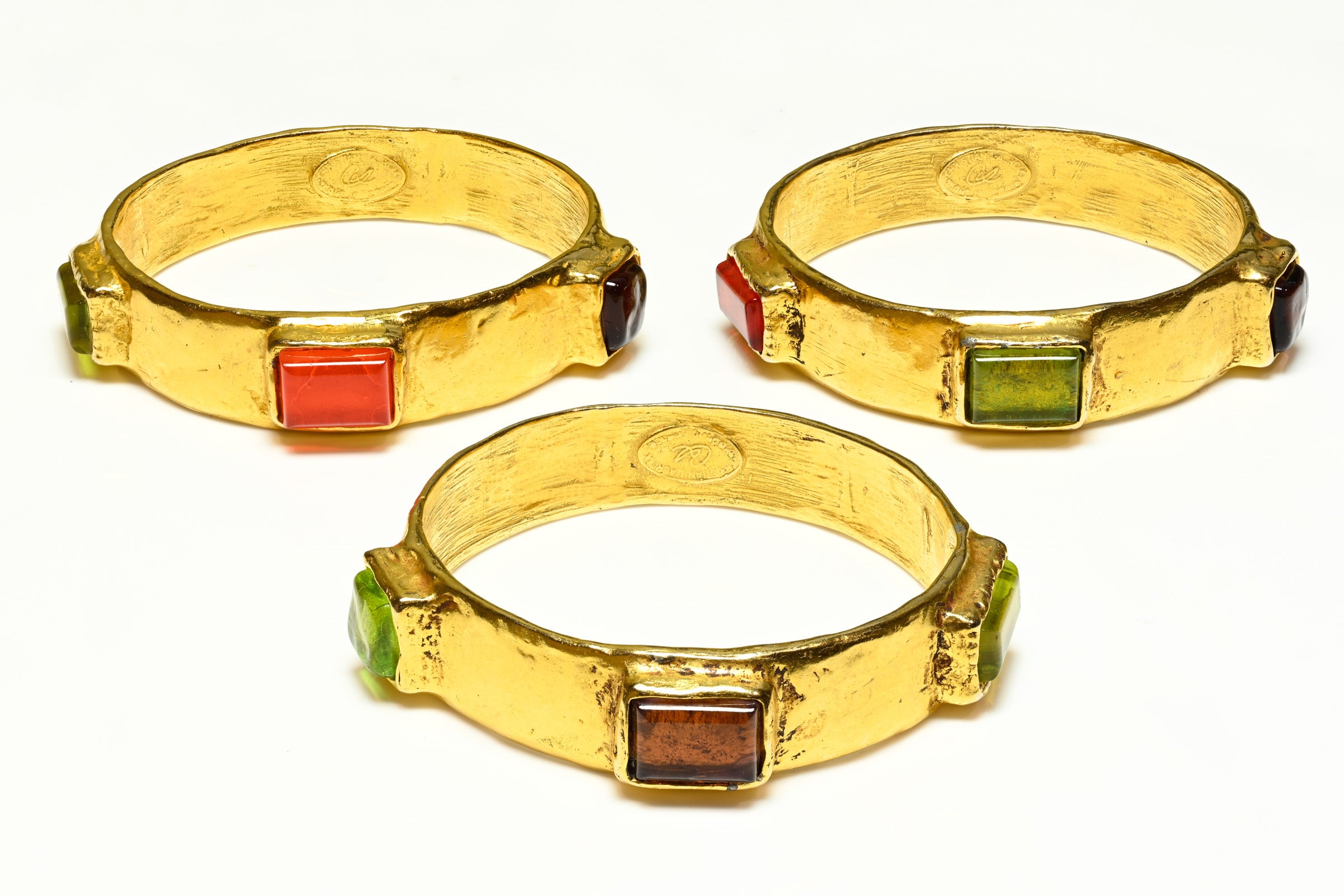 Vintage Christian Lacroix Red Green Glass Set of 3 Bangle Bracelets 1