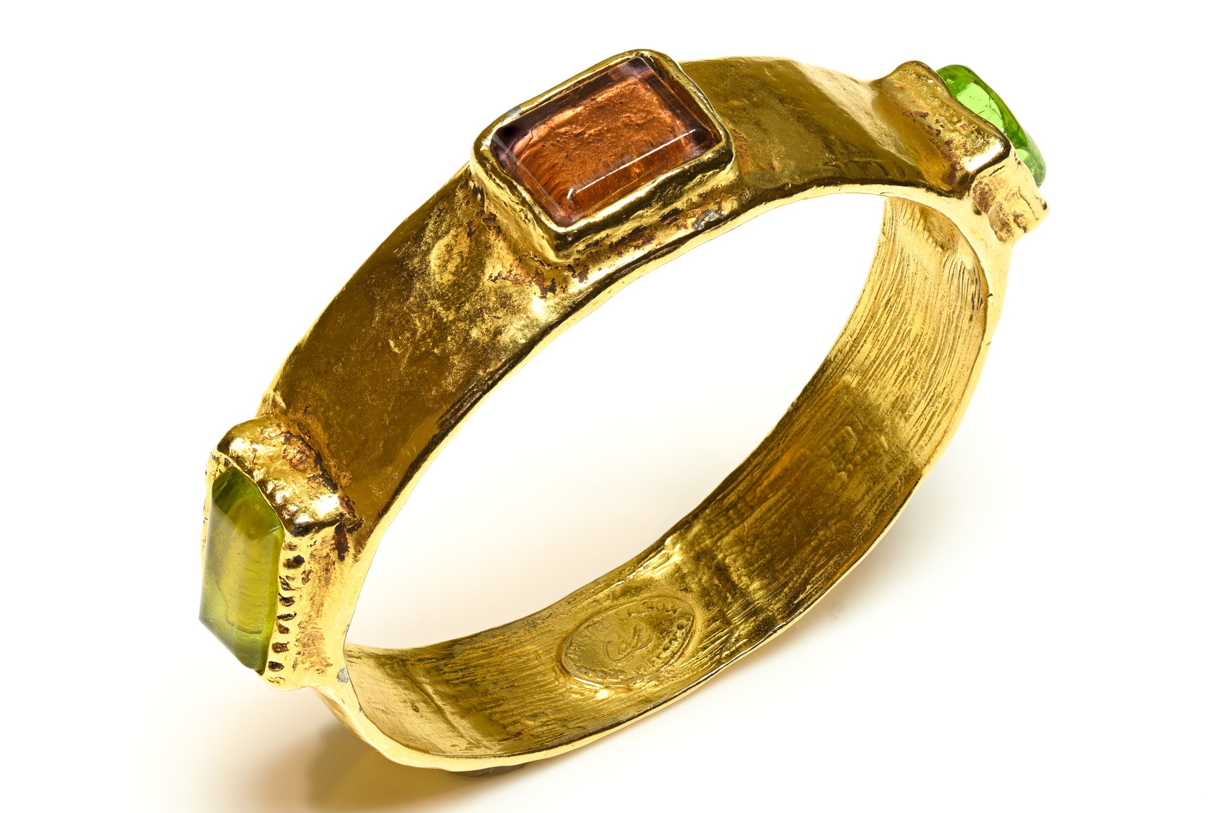 Vintage Christian Lacroix Red Green Glass Set of 3 Bangle Bracelets 2