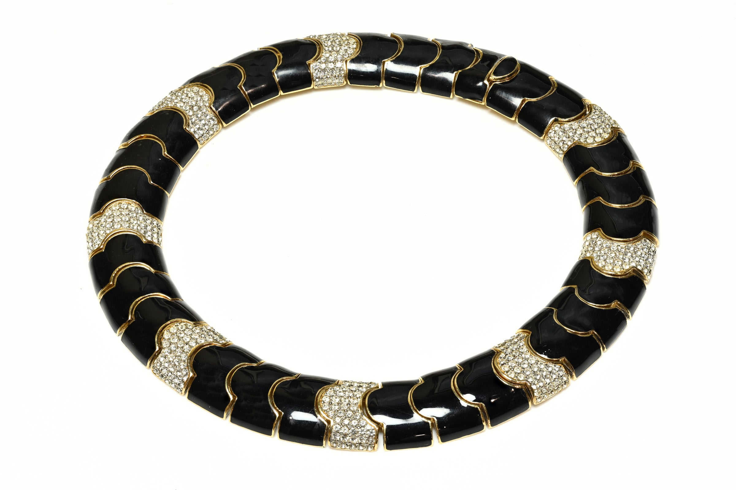 Vintage Ciner Black Enamel Crystal Collar Necklace
