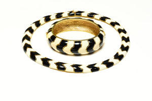 Vintage Ciner Black White Enamel Zebra Print Necklace Bracelet Set