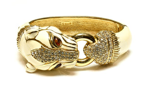 Vintage Ciner White Enamel Crystal Panther Bangle Bracelet