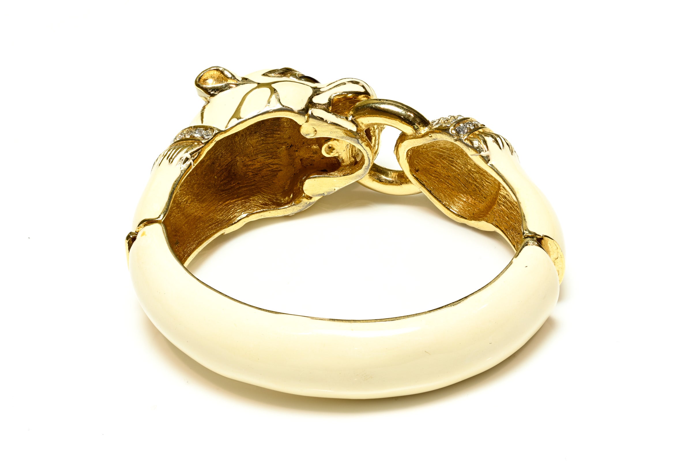 Vintage Ciner White Enamel Crystal Panther Bangle Bracelet 2
