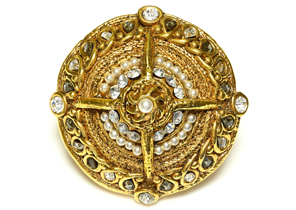 Vintage Claire Deve Paris Gold Plated Crystal Pearl Large Brooch