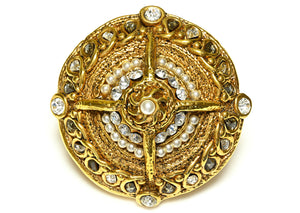 Vintage Claire Deve Paris Gold Plated Crystal Pearl Large Brooch
