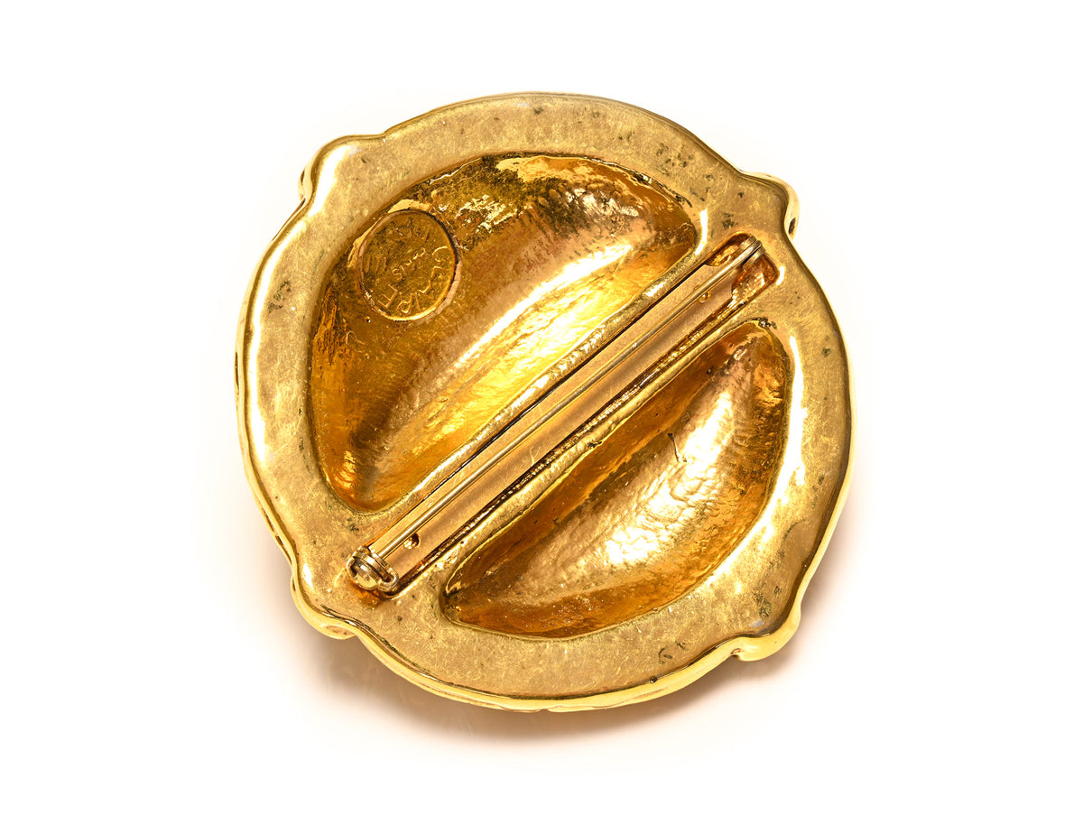 Vintage Claire Deve Paris Gold Plated Crystal Pearl Large Brooch 1