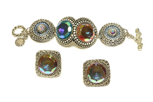 Vintage Claire Deve Paris Holographic Crystal Earrings Bracelet Set