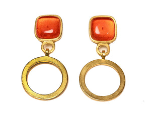 Vintage Claude Montana by Claire Deve Orange Glass Hoop Earrings