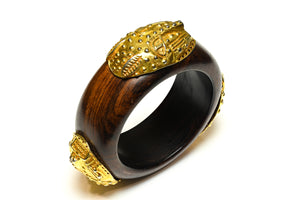 Vintage Dominique Aurientis Wood Leopard African Mask Bracelet