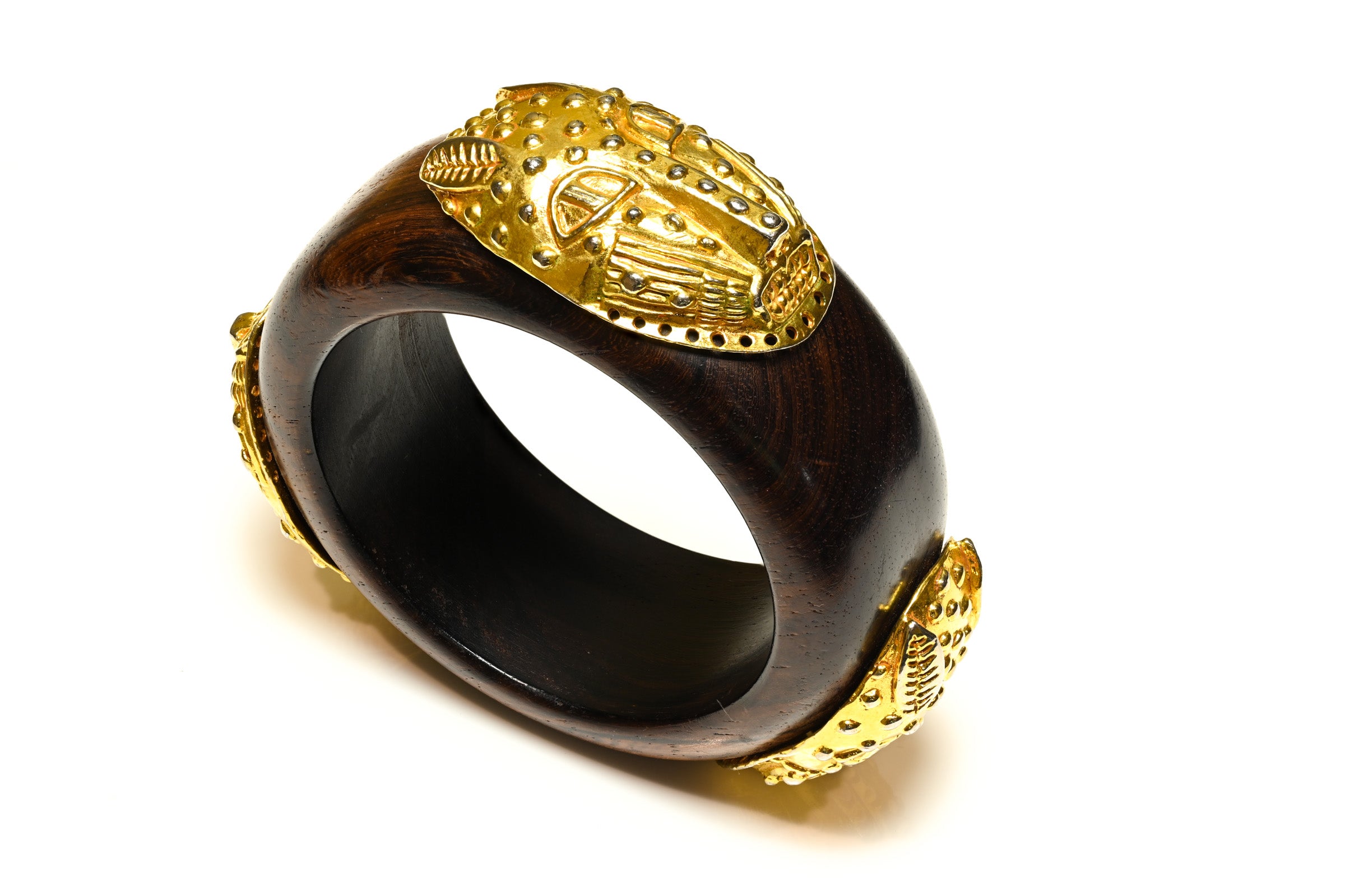 Vintage Dominique Aurientis Wood Leopard African Mask Bracelet 1