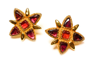 Vintage Dominique Denaive Paris Large Pink Red Flower Earrings