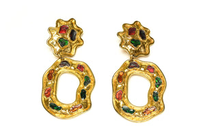 Vintage Edouard Rambaud Paris Gold Plated Enamel Hoop Earrings