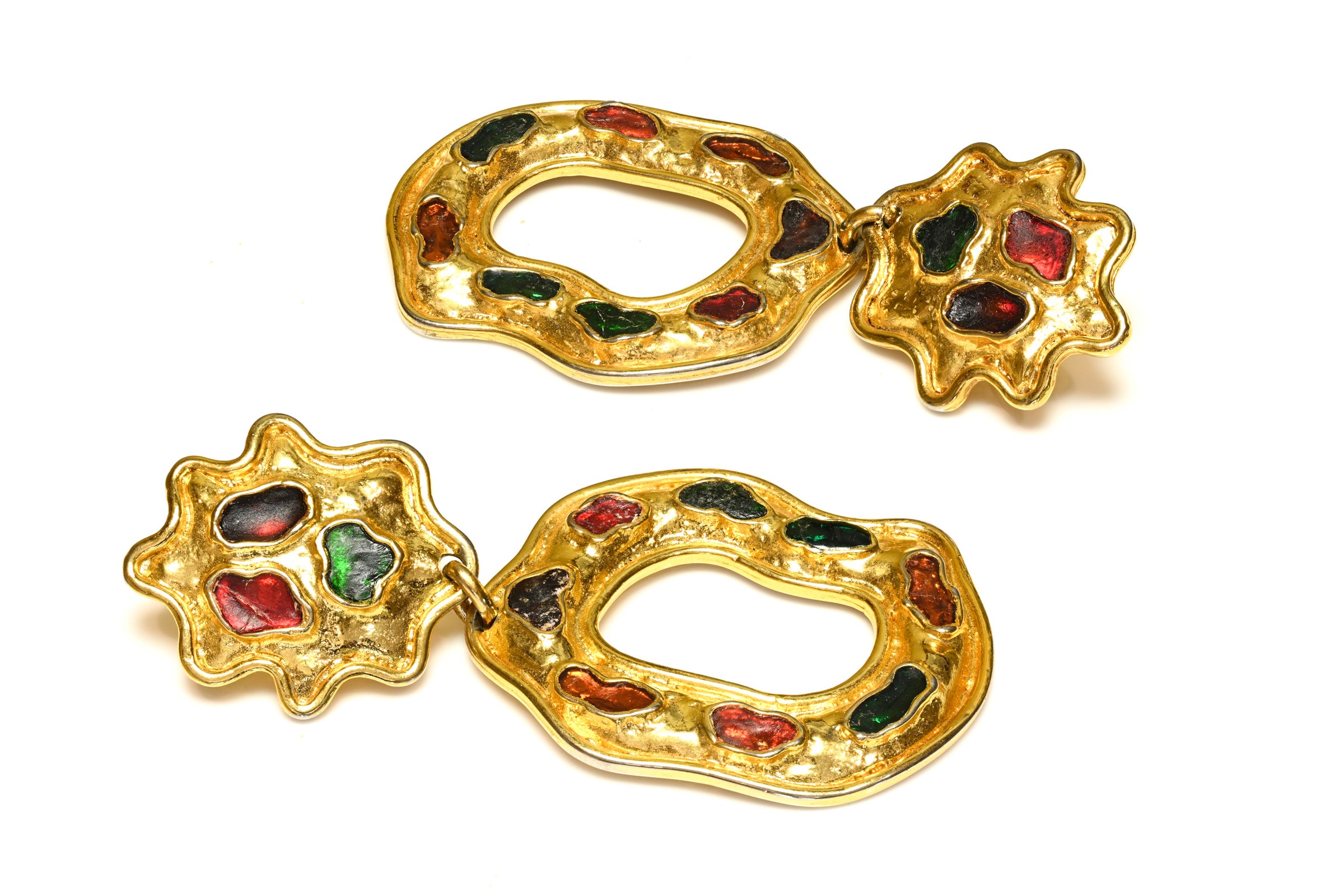 Vintage Edouard Rambaud Paris Gold Plated Enamel Hoop Earrings 2