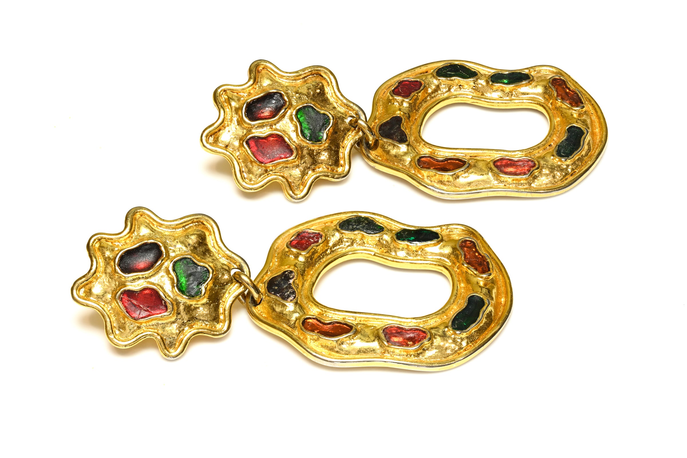 Vintage Edouard Rambaud Paris Gold Plated Enamel Hoop Earrings 3