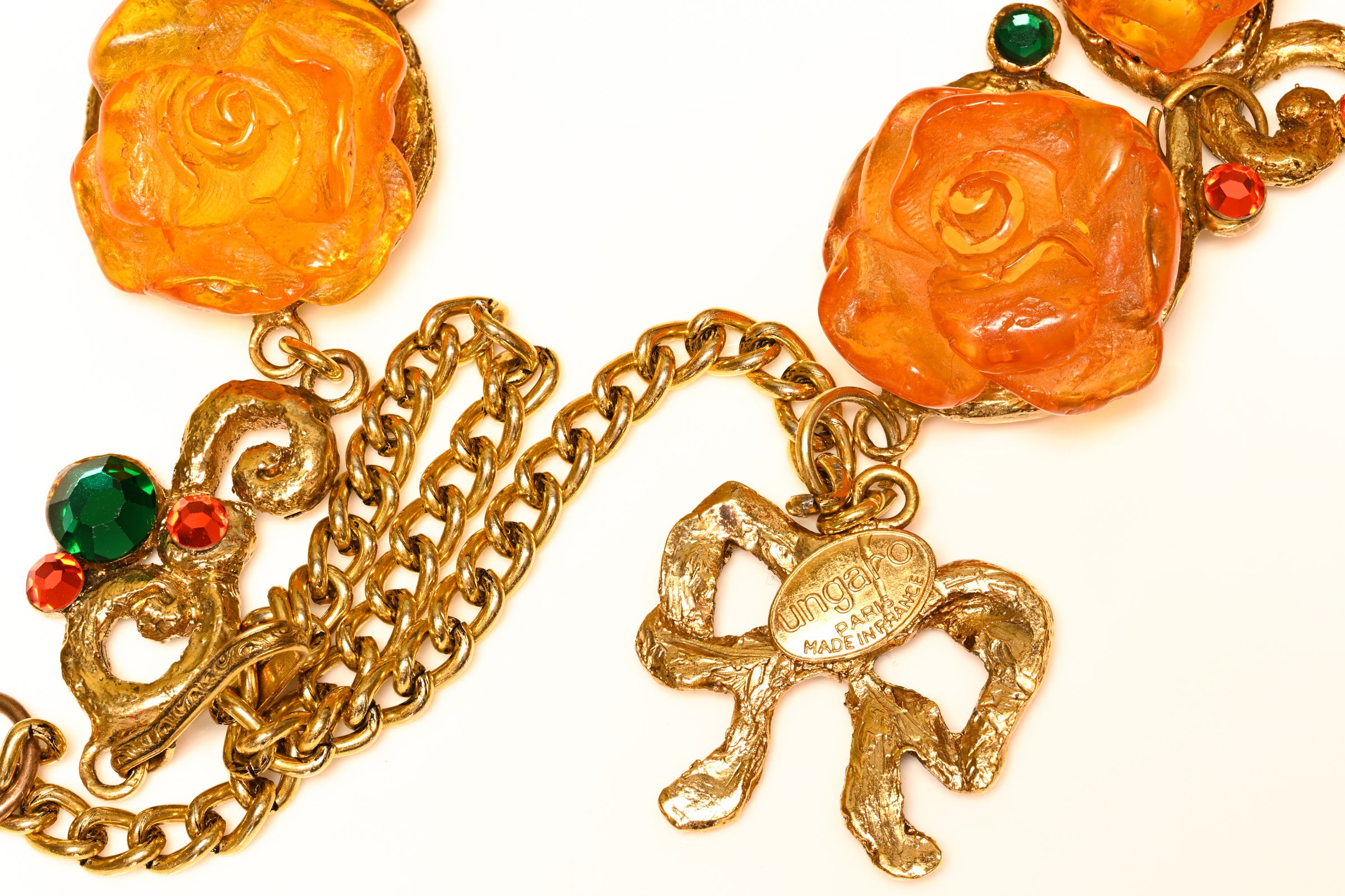 Vintage Emanuel Ungaro Couture Orange Resin Crystal Flower Necklace 4