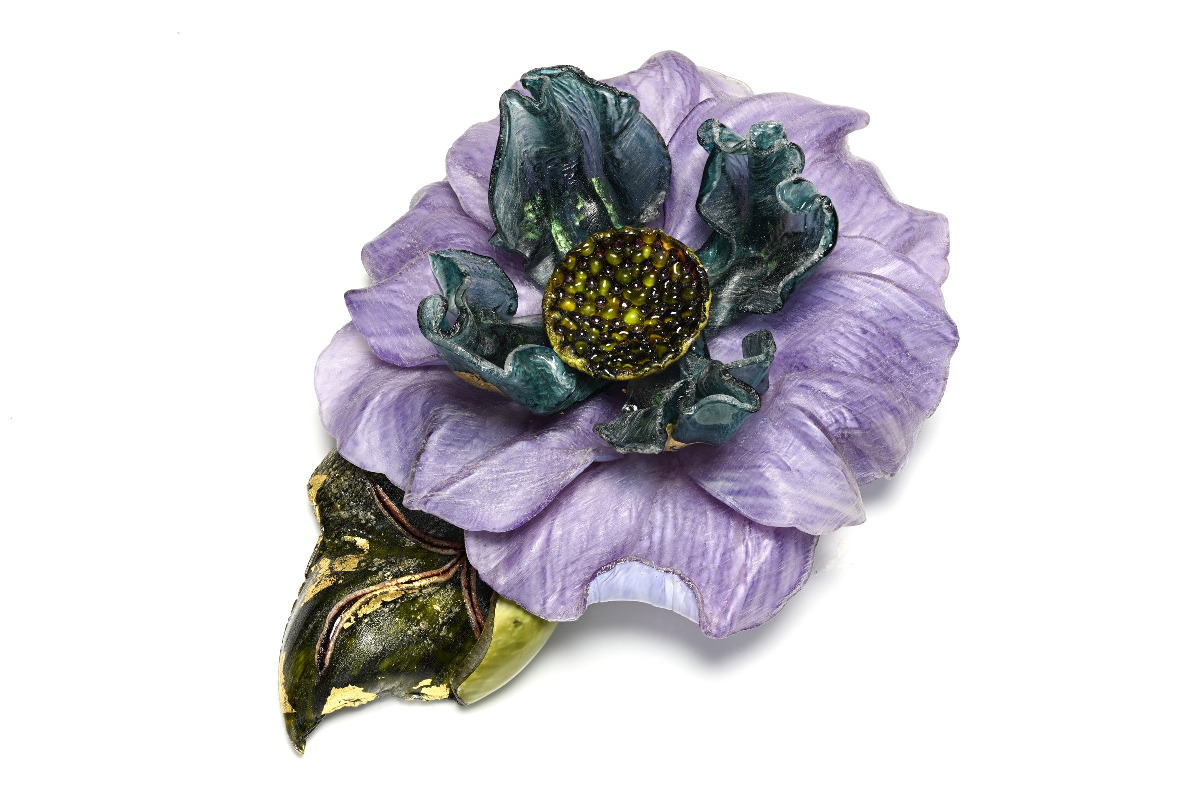 Vintage Fabrice Paris Large Purple Blue Resin Flower Brooch 1