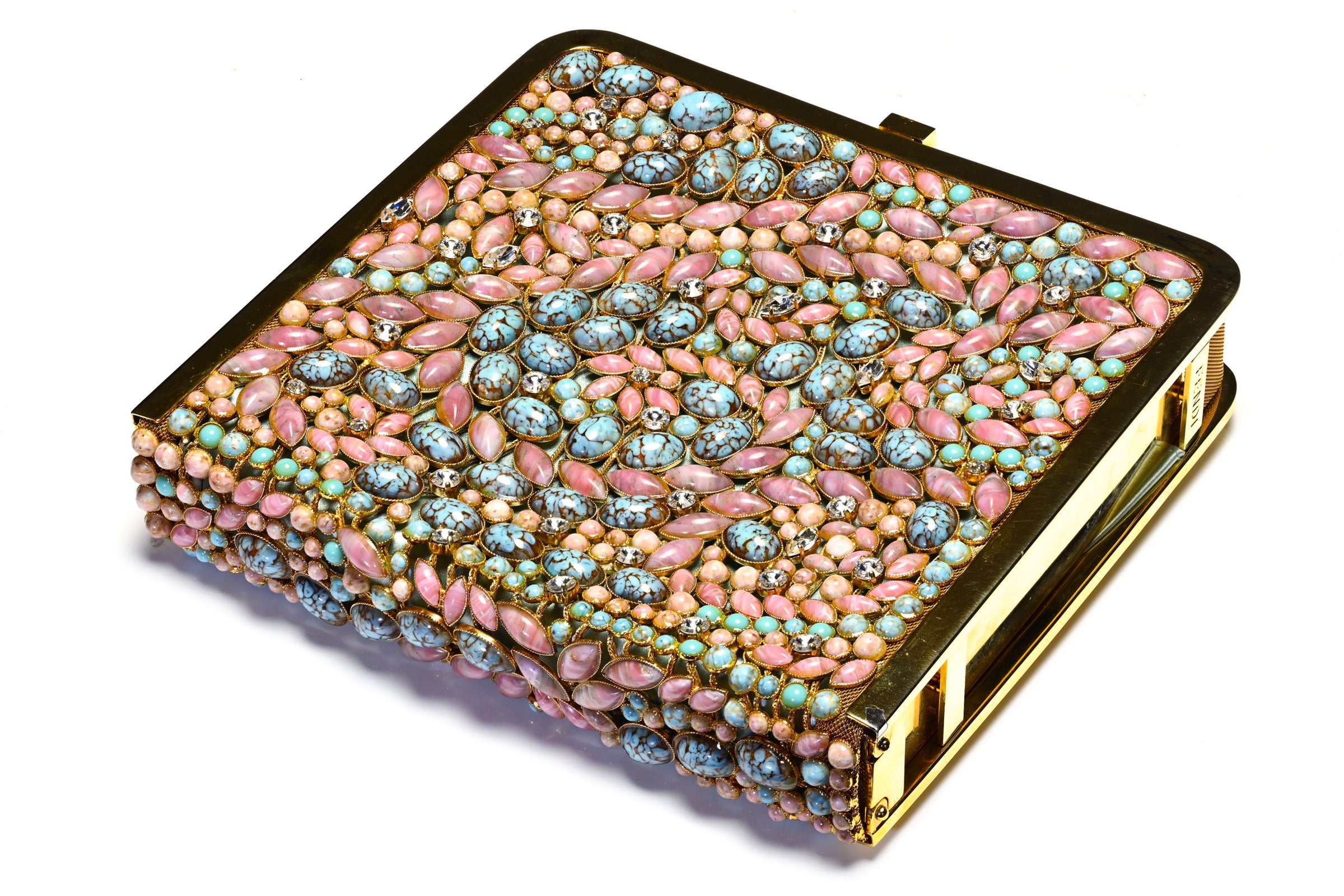 Vintage Fendi Faux Turquoise Coral Glass Beads Clutch Bag