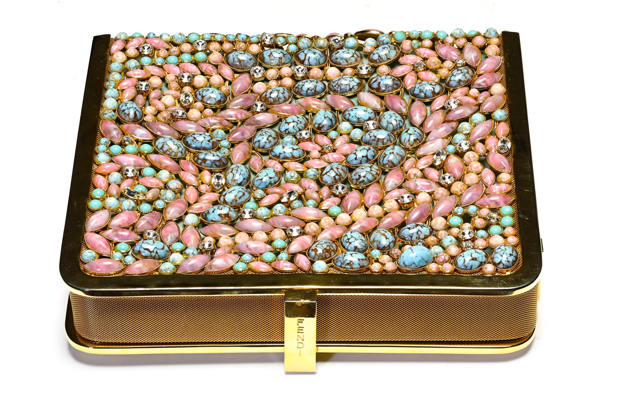 Fendi Faux Turquoise Coral Glass Beads Clutch Bag