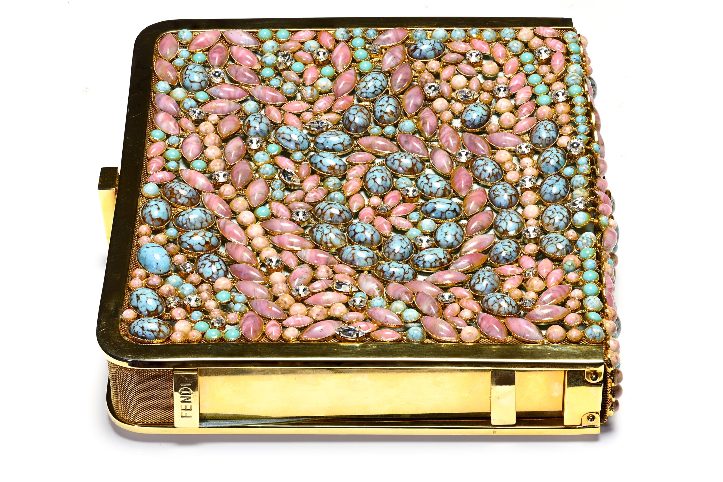 Vintage Fendi Faux Turquoise Coral Glass Beads Clutch Bag